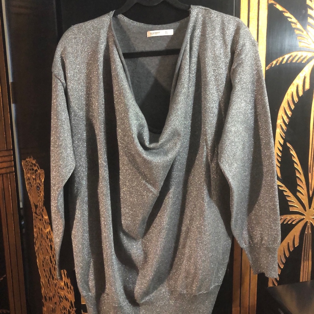 Silver Glitter Cowl Necked Sweater- Size XL/TG
